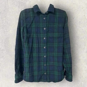 LL Bean blue Green long sleeve flannel button up shirt size M cotton